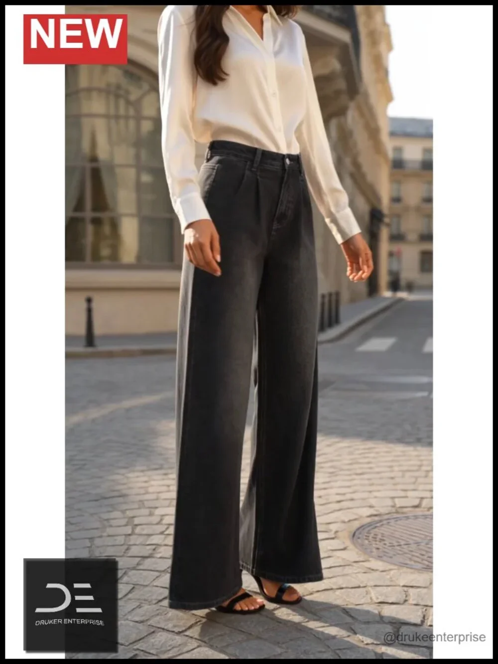 High Waisted Wide Leg Baggy Pleated Jeans Stretchy Denim Pants
